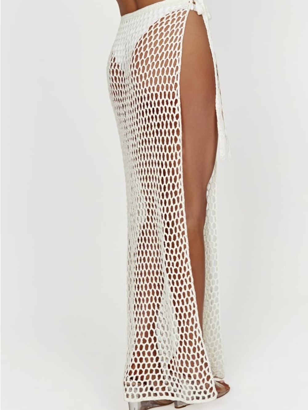 Meshki Hallie Tie Up Crochet Maxi Skirt swim cover up - White S - Picture 3 of 6